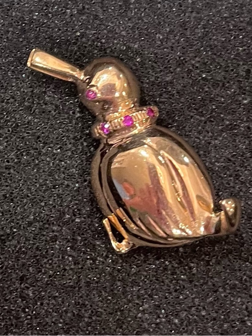 Vintage 14K Solid Yellow Gold Penguin Pendant Pin Brooch 6.65g Genuine Rubies